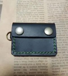 牛革ブラック手縫いミニミニトラッカーウォレット　カワサキグリーン