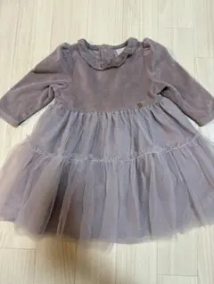 petit mainプティマイン ベロアチュールワンピース ピンク