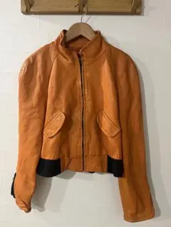 オレンジ マイケルジャクソン　ライダース ショート丈　古着　ヴィンテージ　本革のサムネイル