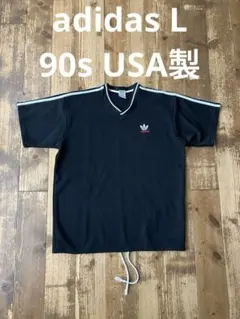 adidas アディダス ゲームシャツ 黒 L 90s USA製 Vネック
