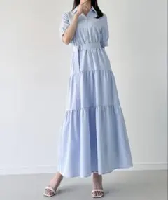 【新品未使用】JUNOAH ティアードシャツワンピ XL ブルーのサムネイル