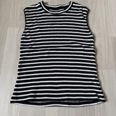 SENSE OF PLACE ノースリーブトップス ブラック・ホワイトストライプ