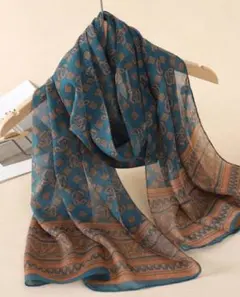 【値下げ】シックな落ち着いた柄ストール ブルーグリーン系 高級感 品格