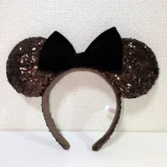 【新品未使用】ディズニー　ミニー　カチューシャ ブラウン スパンコール　ベロア