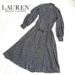 ローレン　ラルフローレン　長袖ワンピース　フェザー柄　ウエストリボン