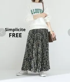 【Simplicite】先染めプリーツスカート　ネイビー系　FREEサイズ