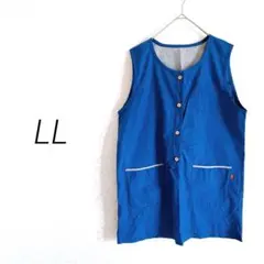 ベスト ジレ　ノースリーブチュニック　LL ブルー　デニム風　ゆったりサイズ