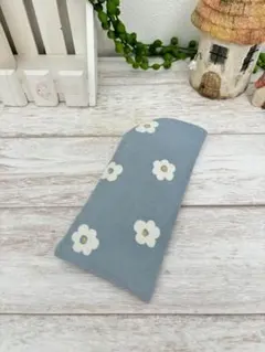 メガネケース お花 くすみブルー 秋冬☆ハンドメイド ソフトケース