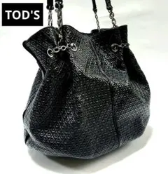 TOD'S トッズ チェーンバッグ ブラック エナメル 巾着 型押し 女性