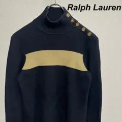 Ralph Lauren タートルネックセーター 黒　金ボタン　金糸　メタリック