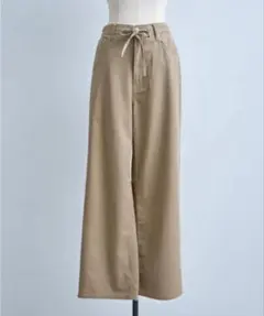 モカベージュ 綿麻ドロストストレートパンツ　人気 2026SSコットンリネン