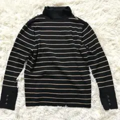 【ジョルジュレッシュ】黒とベージュボーダー　長袖ハイネックニット　36号（S）のサムネイル