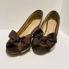 靴　レディース　パンプス　ローヒール　リボン