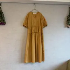 ✿Ray BEAMS✿キーネックパフスリーブ ワンピース コットン からし色のサムネイル