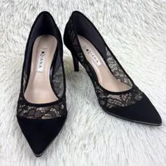 美品 ダイアナ DIANA パンプス ポインテッドトゥ レース ブラックのサムネイル
