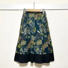 PN 総柄 花 フレアスカート ヴィンテージ サイドジップ 裏地付き ミモレ丈