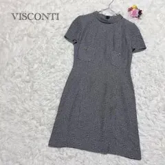 ビスコンティ　日本製　ツイード調　幾何学模様　半袖ワンピース　モノトーン　38