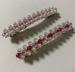 バレッタ　髪飾り　ハンドメイド　赤系