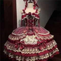 ゴスロリ 赤 レース フリルドレス