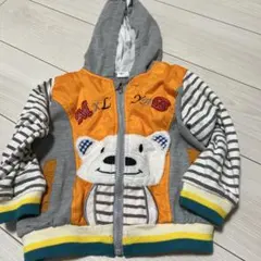 クマ刺繍オレンジグレーのパーカー 95cm相当