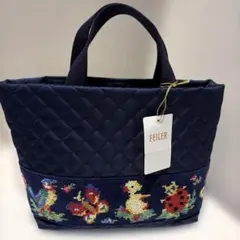 FEILER バッグインバッグ ネイビー 刺繍 ハイジ