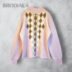 【BRODIAEA】　ピンク　チェック　ハイネックニット　洗える　ウール混