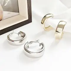 ワイド 大きめ シンプル サークル フープピアス シルバー サージカルステンレス