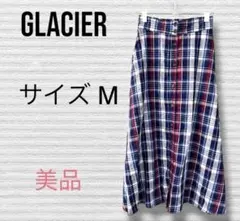 GLACIER グラシア チェック柄 ロングスカート M フロントボタンネイビー