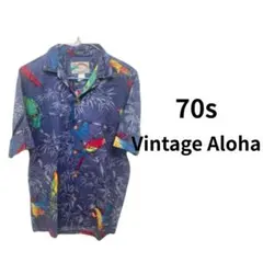 70s ヴィンテージ アロハシャツ 総柄 古着 オウム柄のサムネイル