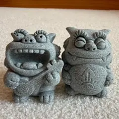 シーサー 置物 2個セット 琵琶 麦わら帽子 沖縄 琉球 縁起物 かわいい 雑貨