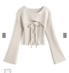 GRL シャギーレイヤード風レースアップニットトップス[mb1599]