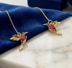 夏オススメ☆カラフルなジルコニアと鳥モチーフの揺れるロングピアス　※金具変更不可のサムネイル