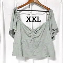 アメリカンイーグル【XXL】オフショルダー リブ Tシャツ 半袖 くすみミントのサムネイル
