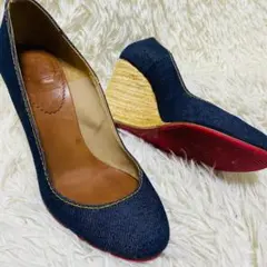 クリスチャンルブタン パンプス ウェッジソール エスパドリーユ デニム地 22