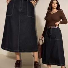 シーン　SHEIN プラスサイズ　大きいサイズ　ロングスカート　デニム