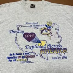 90s USA製 LOVE メッセージTシャツ XL 杢グレー 1995のサムネイル