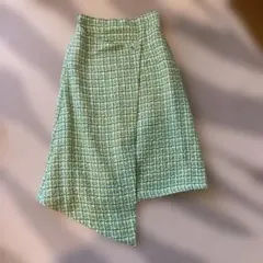 緑系ツイードアシンメトリックロングスカート