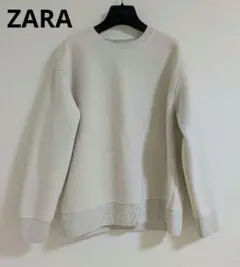 ZARA ホワイト リブ編み 長袖セーター　裏起毛　レディース　ニット　ベージュ