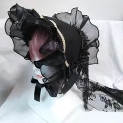 ベール付き黒いヘッドドレス（オーガンジーフリル）