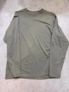 無印良品 天竺編み クルーネック長袖Tシャツ ボーダー ライトグリーン M