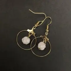 水引ピアス ラウンドフープ 白 ホワイト あわじ玉 ハンドメイドアクセサリー