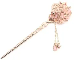 簪 かんざし 一本 和装 着物 振袖 アンティーク 孔雀 くじゃく ピンク 花