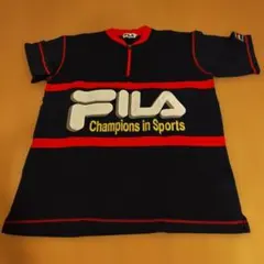 FILA ハーフジップ Tシャツ ネイビー レッド XL