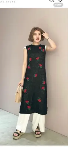 グレースコンチネンタル　バラ刺繍ノースリーブニットワンピース