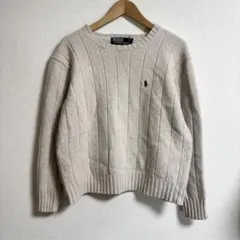 00s 90sラルフローレン リネンウール 短丈 リブニット ポニー刺繍