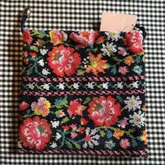 フェイラー　巾着　チロリアンフラワー　ネイビー