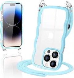 iPhone14 Proケース ショルダー クリア TPU カバー かわいい水色