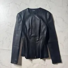 【美品】セオリー　レザージャケット　ノーカラー　本革　ダブルジップ　羊革　M　2