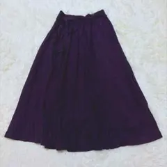 【ミッシェルクラン】美品✨綿　ロングスカート フレア ウエストゴム パープル　Mのサムネイル