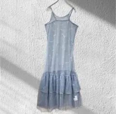 ワンピース キャミソール F ロング マキシ チュール シアー 総柄 ティアード